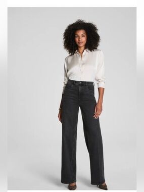 SPANX Authentic Wide Leg Jeans in Washed Black Denim